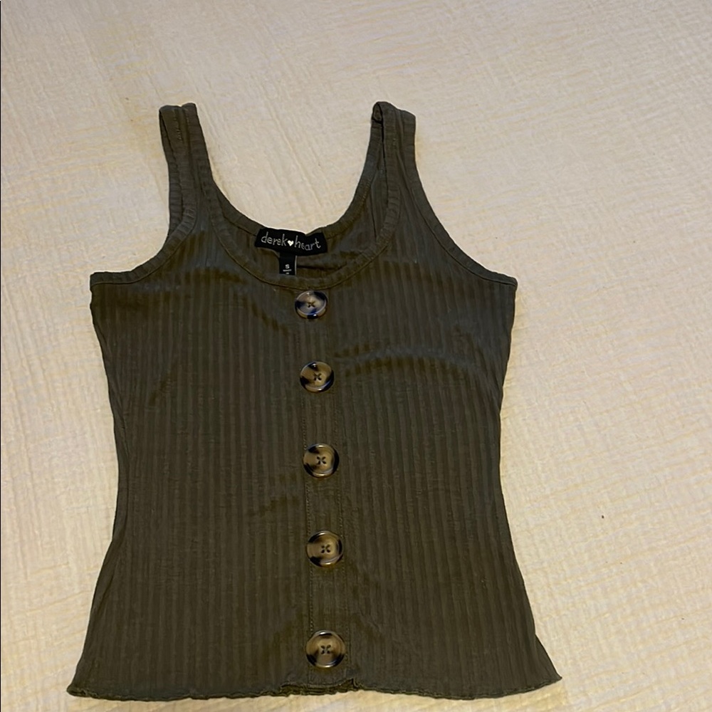 Olive Green Button-Up Tank Top